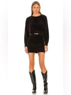 IRO Paris x Revolve Alamo Black Velvet Long-Sleeve Mini Dress